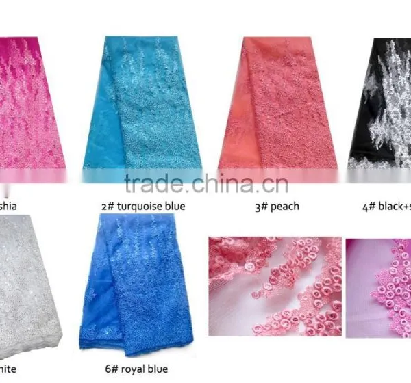 2015 Fushia French Lace With Sequins for Lady Cotton French Net Lace photo-3
