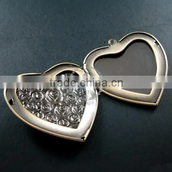 57mm Big Rose Heart Shape Vintage Style Antiqued Bronze Flower Photo Locket DIY Pendant Charm Jewelry Supplies 1131050 photo-3