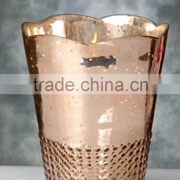 Mercury Glass Votive Holder Rose Gold 7.5in