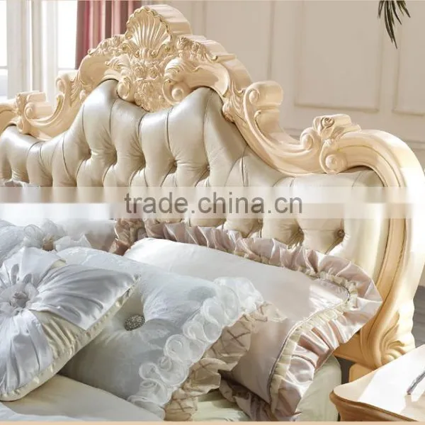 French Royal Style Leather Bed Luxury King Size Bed Room Furniture Bed Set photo-2