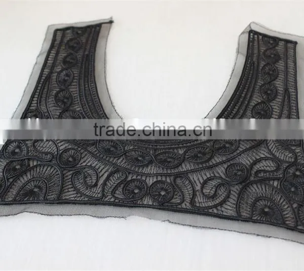 Good Quality Black 100% Polyester Lace Collar Embroidery Lace Applique photo-3