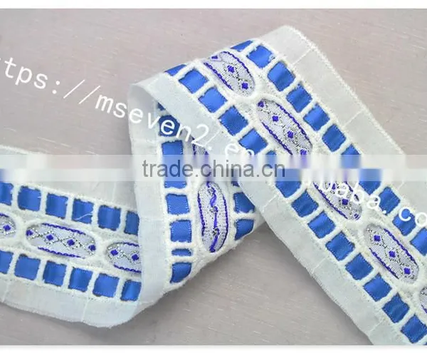 Fashion Design 5cm Width Embroidery Satin Ribbon With Cotton Triming photo-3