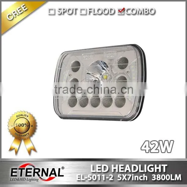 5x7in 42W High Power Automotive Truck off Road Sealed Beam Led Headlight Dual Beam With Halo Ring H4 Plug photo-2
