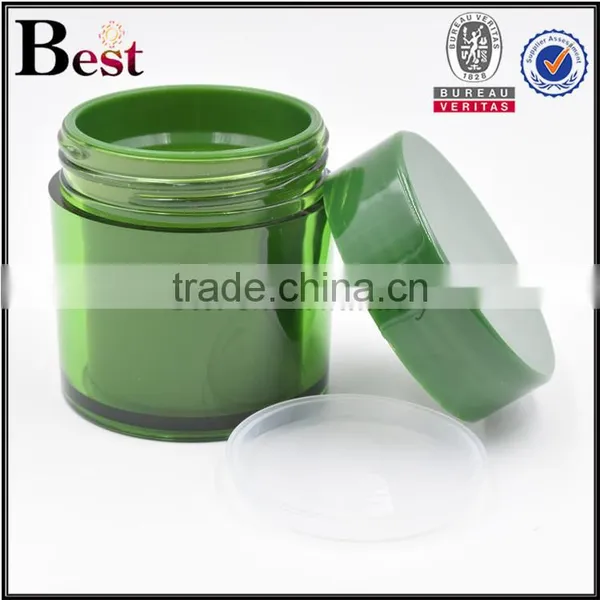 50g Green Color Double Wall Plastic Cream Jar Cosmetic Plastic Cream Jar for Gel or Cream photo-3