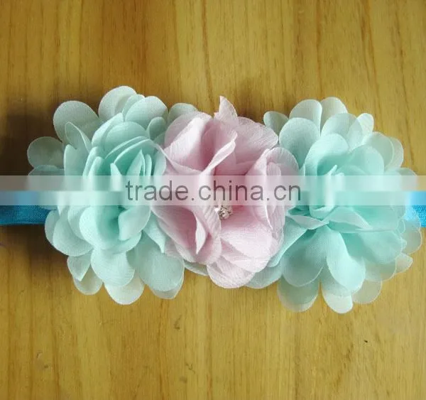 Chiffon Flower With Pearl Rhinestone in Center for Kids Hair Accessories photo-2