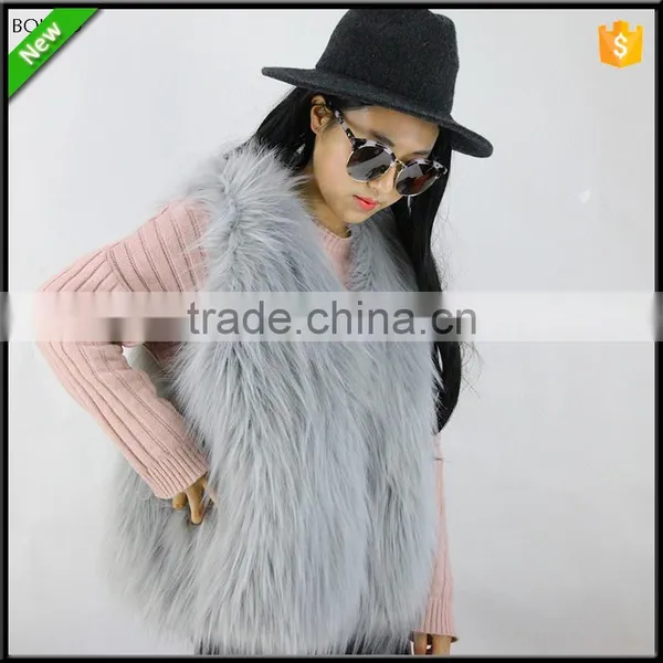 Top Quality Luxury Hot Sale Lady Waistcoat Silver Faux Fox Fur Vest photo-2