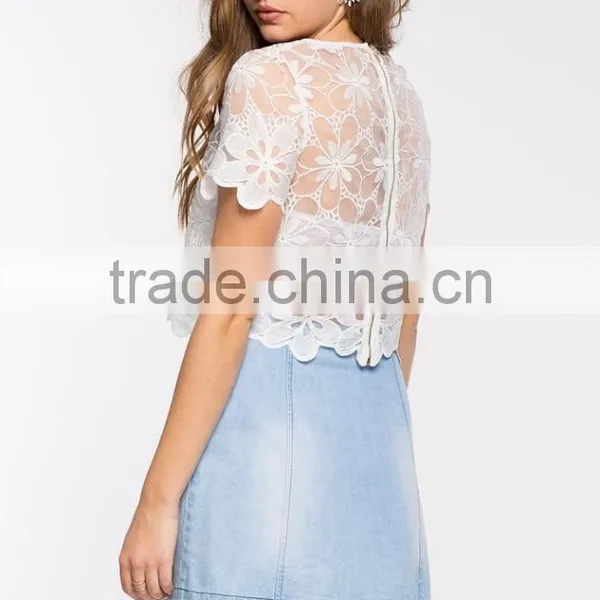 2016 Promotional High Quality Lady White Crochet t Shirt photo-4