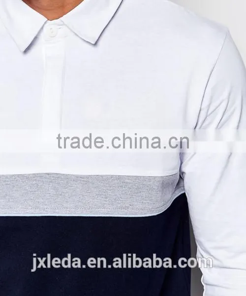 Color Block Long Sleeve 100% Cotton Rugby Polo Shirt, Men Sports Team Wear Custom photo-3