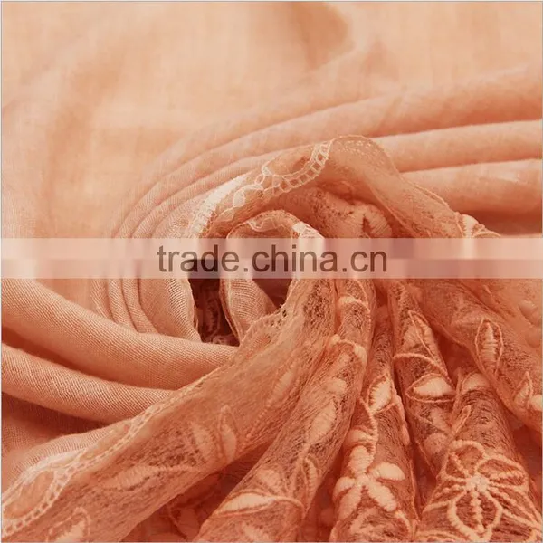 New Fashion Custom Classic Plain Dyed Linon Viscose Thin Lace Flower Trim Ribbon Hijab Scarf photo-6