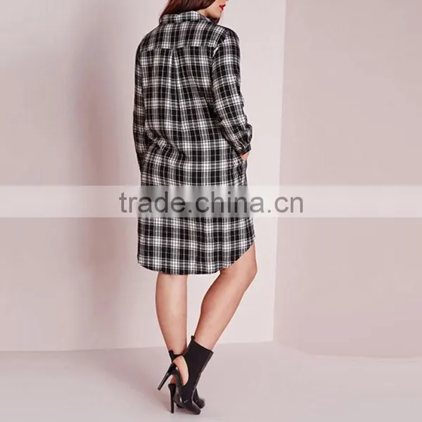 Wholesale Women Long Sleeve Button Plaid Shirt Dress Ladies Plus Size Casual Shirts photo-5