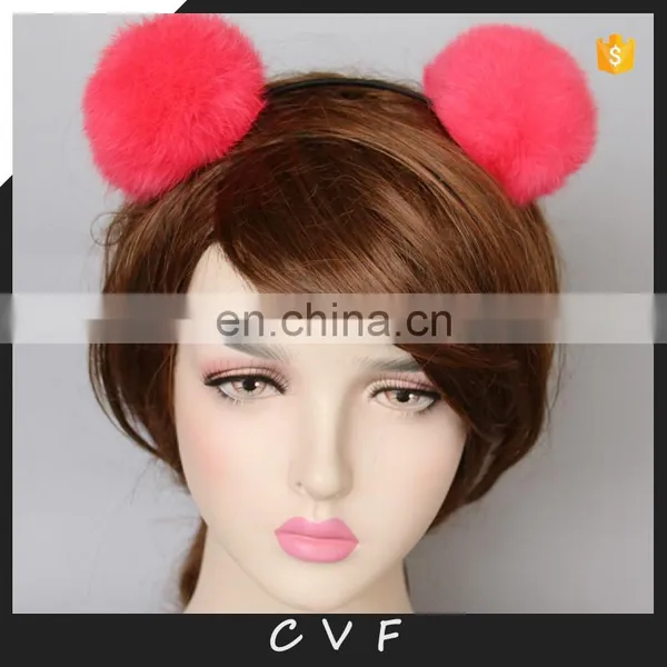 Fur Pompom Hair Bands for Girl Lady Fashion Style Real Fur Ball Accessory