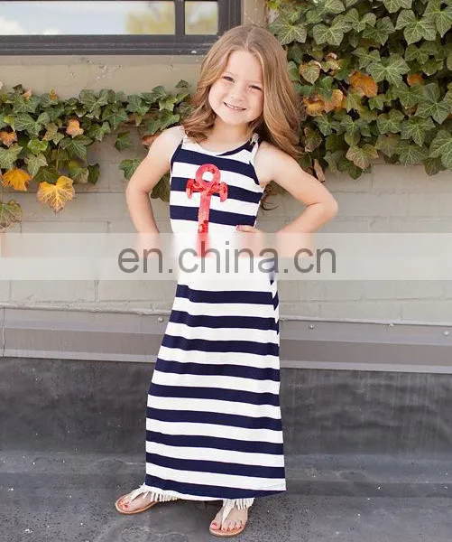 Girl's Red Print Anchor Maxi Dresses,mommy Print Maxi Dresses,mommy and me Knit Stripe Maxi Dresses photo-2