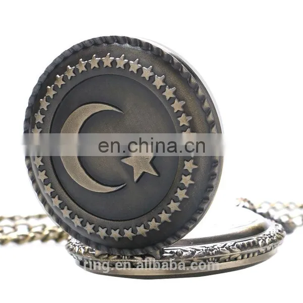 Vintage Fashion Ladies Stars Moon Flip Pocket Watch Necklace Chain Watch photo-2