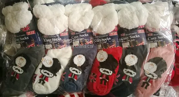 China Professional Slipper Socks Factory Supply 96N Knitting Sherpa Lined Socks With Anti Slip Grippers photo-2