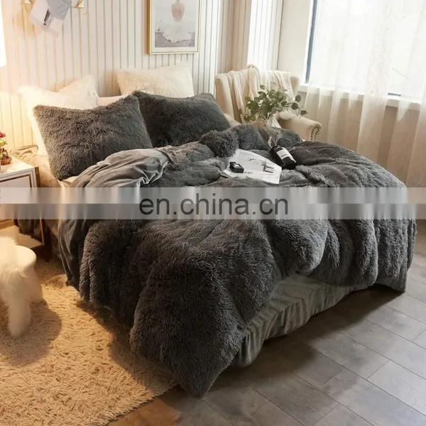 Custom Bed Cover Shaggy Fur Duvet Cover Luxury Ultra Soft Velvet Bedding Set photo-2