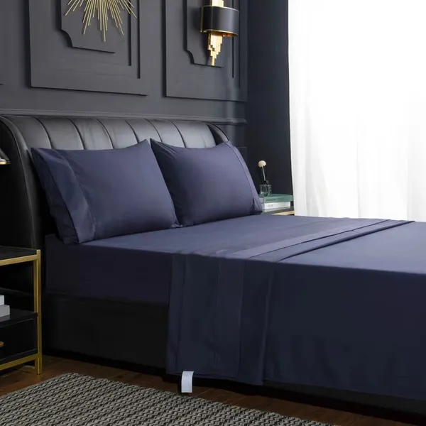 Solid Dark Blue Full Queen,king,twinbed Sheet Set,red Bedsheet Set With Lace Microfiber Bedding Set photo-4