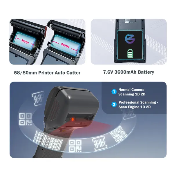 Android 13 4G Handheld POS Terminal 58mm Thermal Receipt Printer 2D Barcode Scanner Bluetooth NFC PDA Z93 High Performance photo-2