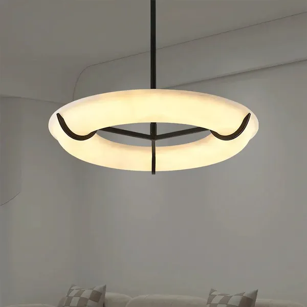Alabaster Donut Ring Chandelier – Integrated LED Halo photo-2