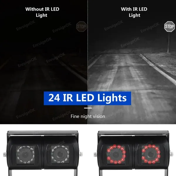 EnruigeOK Dual Lens Rear View Reversing Backup Camera for Motorhomes Bus IR Night Vision photo-3