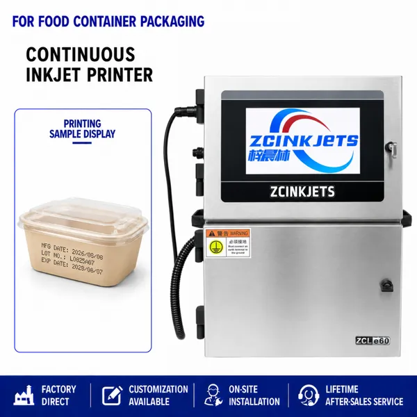 CIJ Inkjet Printer for Food Containers Meal Boxes Packaging Identification and Product Information Coding