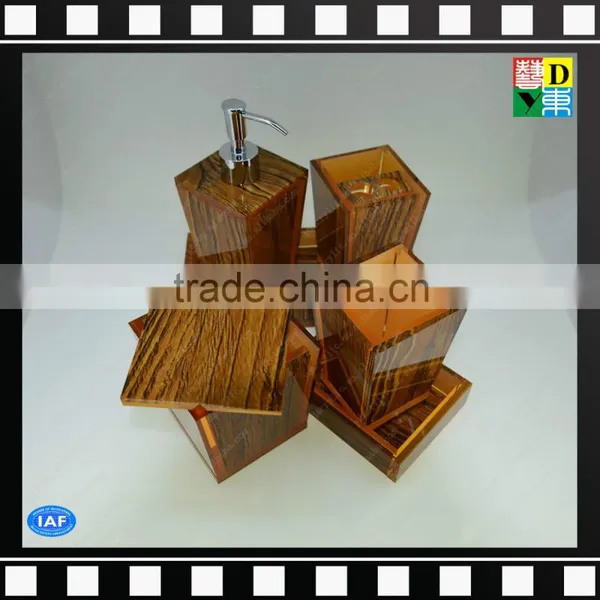 Wooden Color Six Pieces Acrylic Bathroom Set for Home/hotel