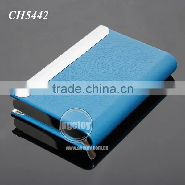 High Quality Box Packing Lichee Pattern Blue Leather Flannelette Lining Stainless Steel Metal Novelty Leather Credit Card Holder photo-4