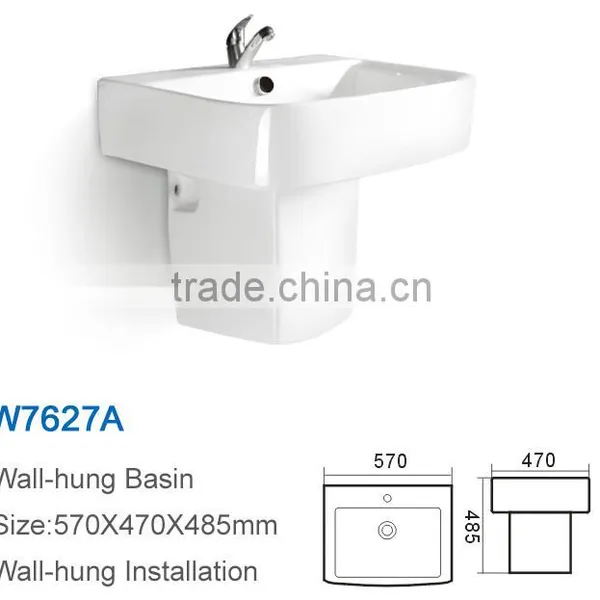 23 Inch Ceramic Bathroom Half Pedestal Design Sanitary Square Basin photo-2