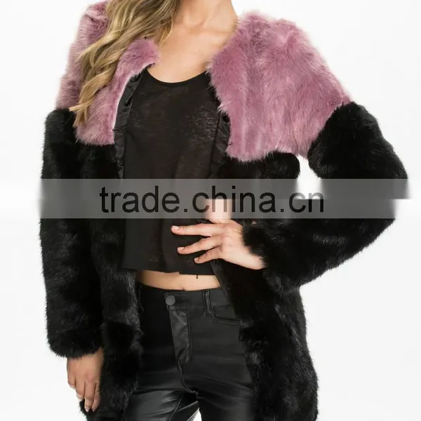 Ladies Contrast Faux Fur Coat