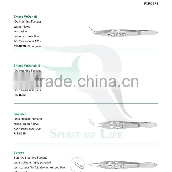 Faulkner Lens Holding Forceps, Buratto Soft IOL Inserting Forceps, Spaleck Soft IOL Inserting Forceps