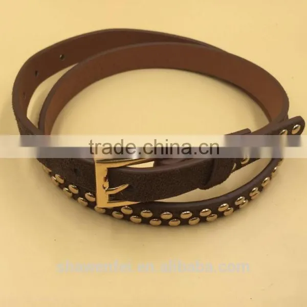 Sued Effect Belt With Gold Color Rivets