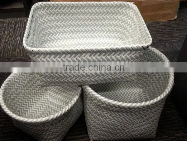 PP Strap Weaving Zig Zag Rectangle Basket Set of 3 photo-3
