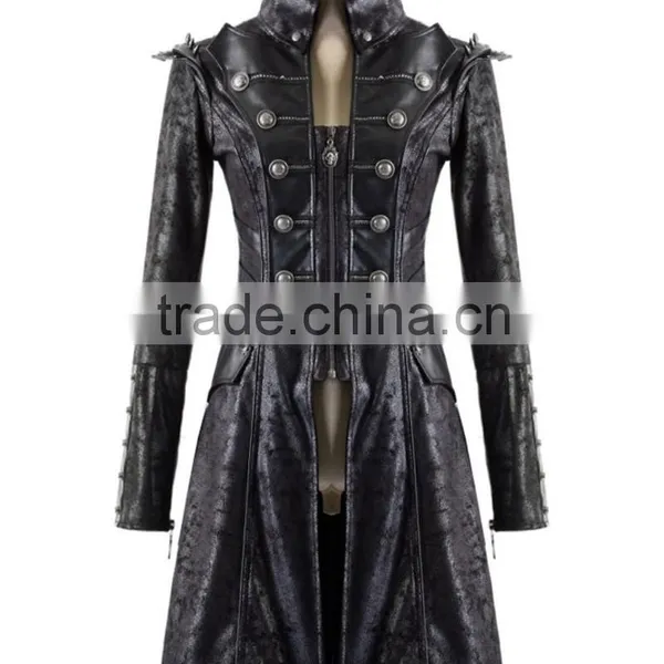 Poison Black Jacket Mens Faux Leather Goth Military Coat photo-2