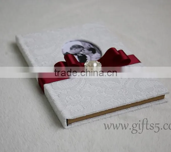 Elegant White Lace Wedding Guest Book Wiht Photo Frame Put Your Own Photo on the Book photo-2