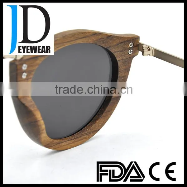 Hipster Style Old Color Natural Solid Wood Round Sunglasses With Blue Lens photo-5