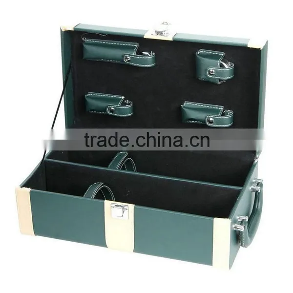 Chinese Factories Wholesale Custom High-grade PU Leather 2 Slot Wine Champagne Boxes, Green Gift Box photo-3