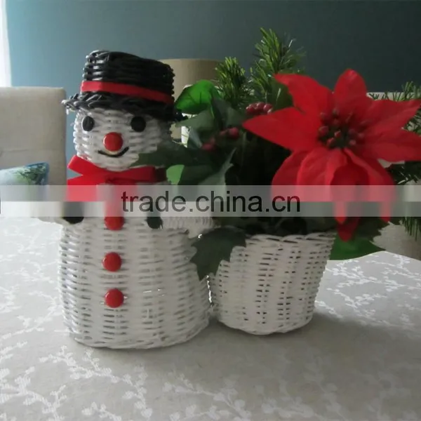 2016 New Snowman and Baskets Design White Wicker Craft Christmas Decor photo-2