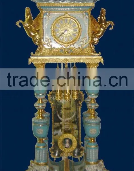 Emperial Cellectable World Treasure Gold Plated Brass Engraved Table Clock, Noble Crown Turquoise Ceramic Decorative Desk Clock photo-5