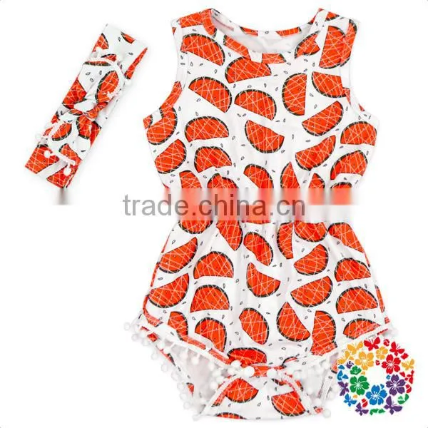 Wholesale New Born Clothes Pineapple Prints Elastic Waist Sleeveless Pom Pom Baby Girls Rompers photo-6