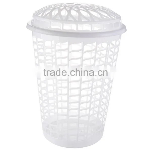 60L White Big Washing Basket,plastic Laundry Basket With Lid