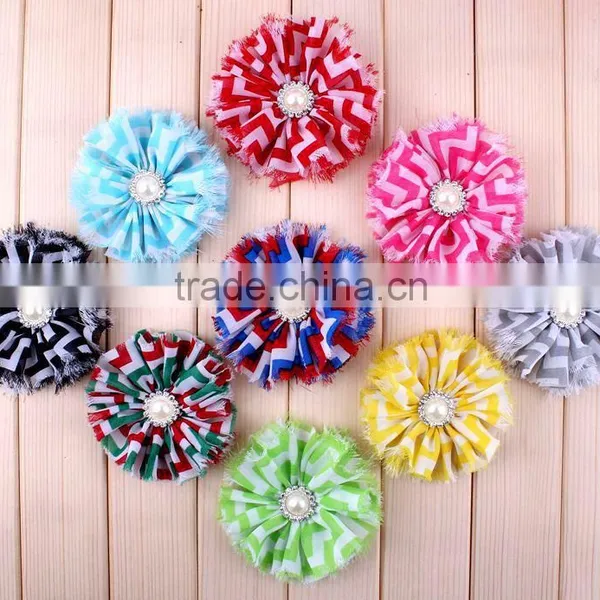 Handmade Fraying Chiffon Flower With Pearl Beads Center for Kids Hair Accessories for Baby Girl photo-4