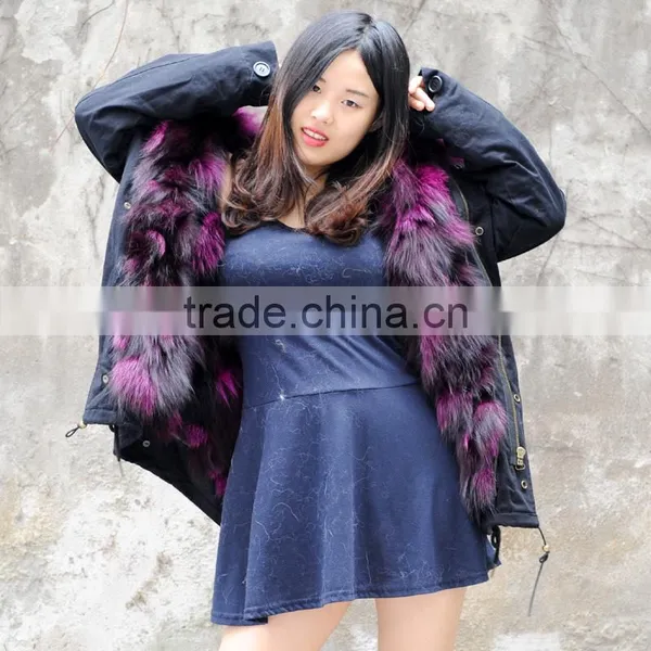 CX-G-P-05K Women Real Raccoon Fur Collar Decorate Real Fox Fur Parka photo-3