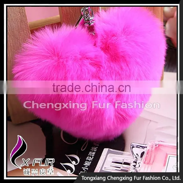 CX-R-46 Heart-Shaped Lovely Decoration High Quality Rex Rabbit Fur Keychain photo-2