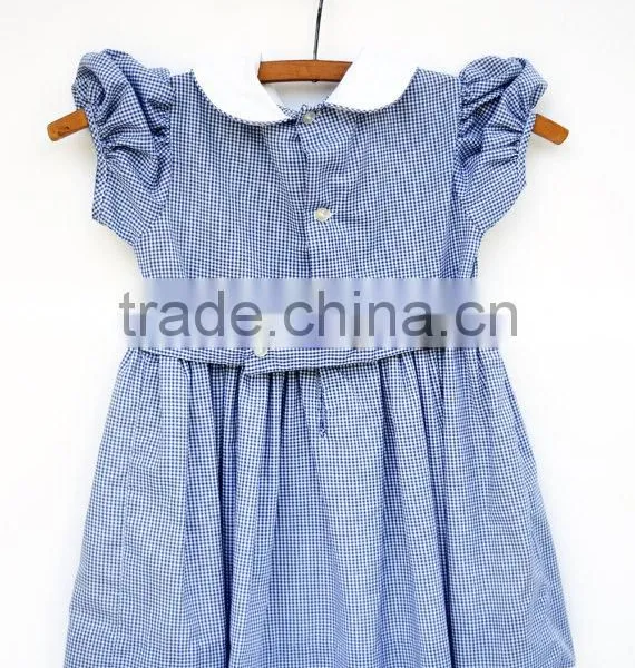 Baby Girls Dress Designs Hand Work Cotton Blue Dress photo-2