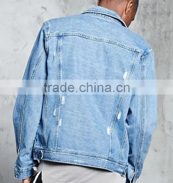 New Style Custom Cheap Brand Bulk Wholesale Distressed Denim Jacket Coats for Mens photo-2