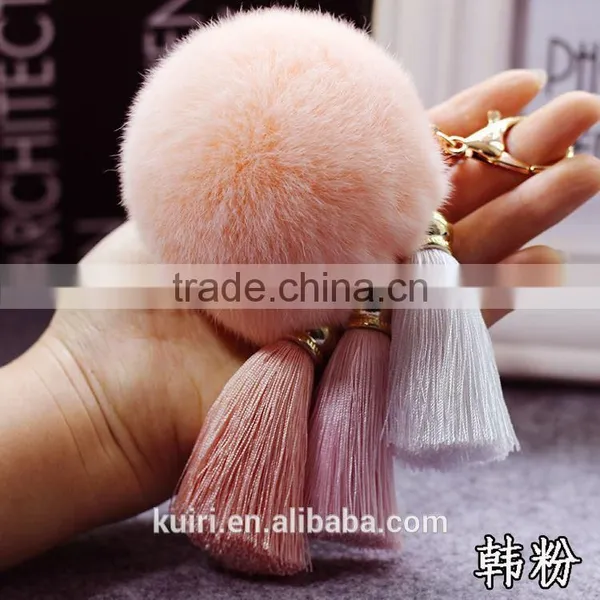 Real Rex Rabbit Fur Ball Plush Keychain Woman Bag Charm Tassel Keyring Pendant Car Key Chain Ring Fashion Jewelry photo-5