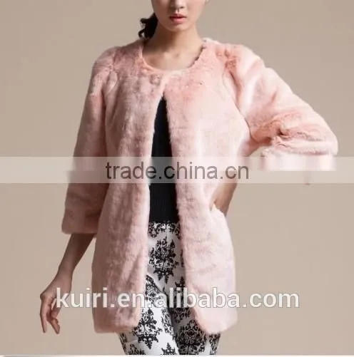European Style Pure Colour Woman Faux Fur Overcoat Lady Rabbit Fur Witer Fashionable Coat photo-4