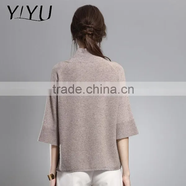 Fashion Women Loose Three-fourths Sleeve Turtleneck Cashmere Pullover photo-3