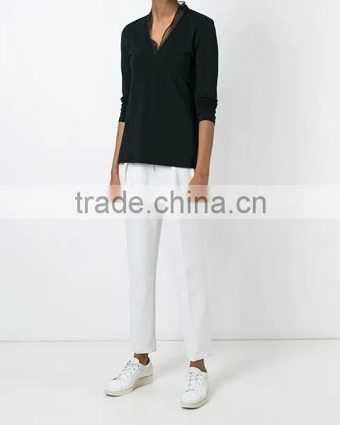 Custom Women Long Sleeve V Neck Plain T-Shirts,New T Shirts Design V Neck Black Blank Plain t Shirt for Women photo-3