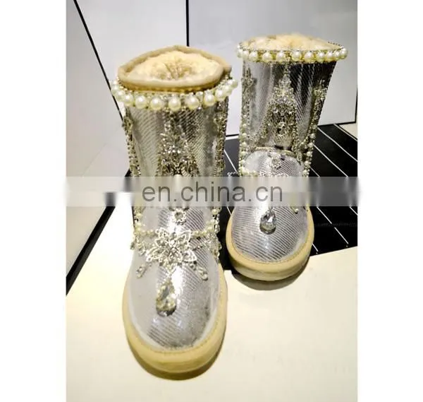 Aidocrystal Fashion Winter Warm Bling Snow Boots With Diamond Pearl Size 9 photo-3