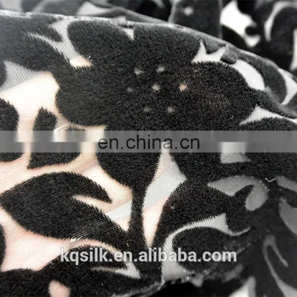 Flower Design 100% Black Silk Velvet Fabric Burnout Silk Velvet Fabric photo-4